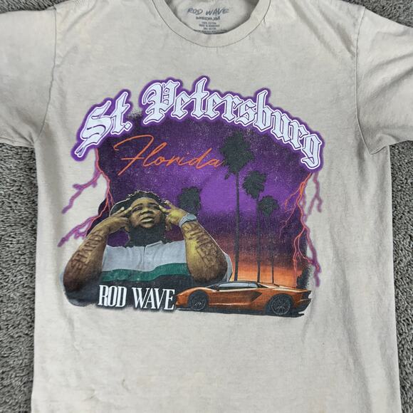 Rod Wave Shirt Mens Medium Beige Purple St Petersburg Florida Rap Hip Hop Casual - Picture 3 of 15
